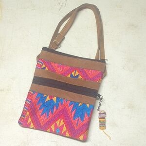 Boho Chic Crossbody Bag with Pink and Blue Accents